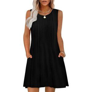 Sleeveless Summer Tank Dress Loose Fit Pockets Beach Casual Vacation Cute